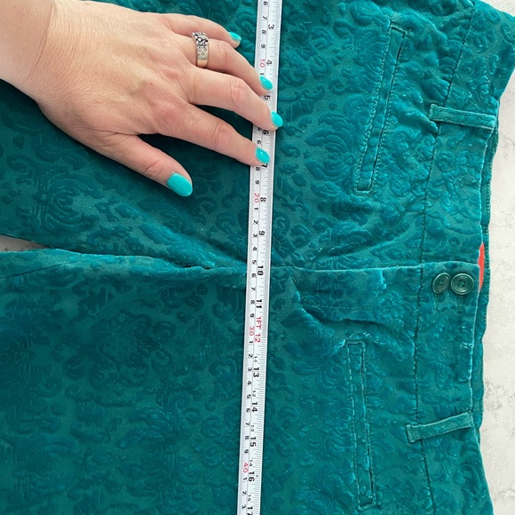 ANTHROPOLOGIE Etched Mid Rise Damask Velvet Skinny Straight Leg Teal - Picture 9 of 9